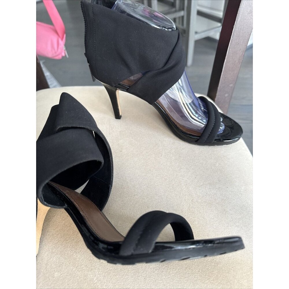 Donald Pliner Tilly Black  Sandal Heels Fabric Zip Sz 6.5 Leather Sole